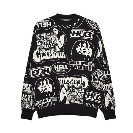 [HYSTERIC GLAMOUR]SUPER HYS柄ジャカード セーター/BLACK(02243NS13)