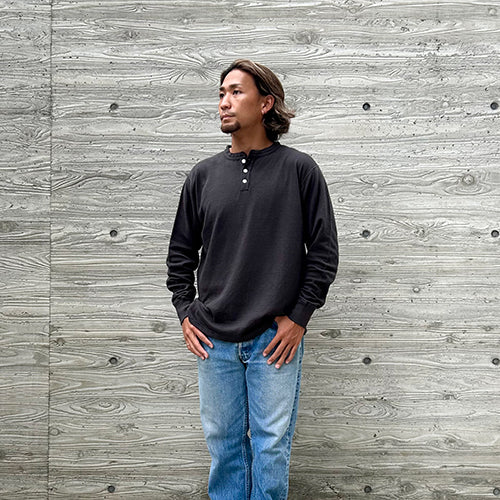 STANDARD CALIFORNIA]SD 2Layer Henley Long Sleeve T/BLACK(TSOLA140