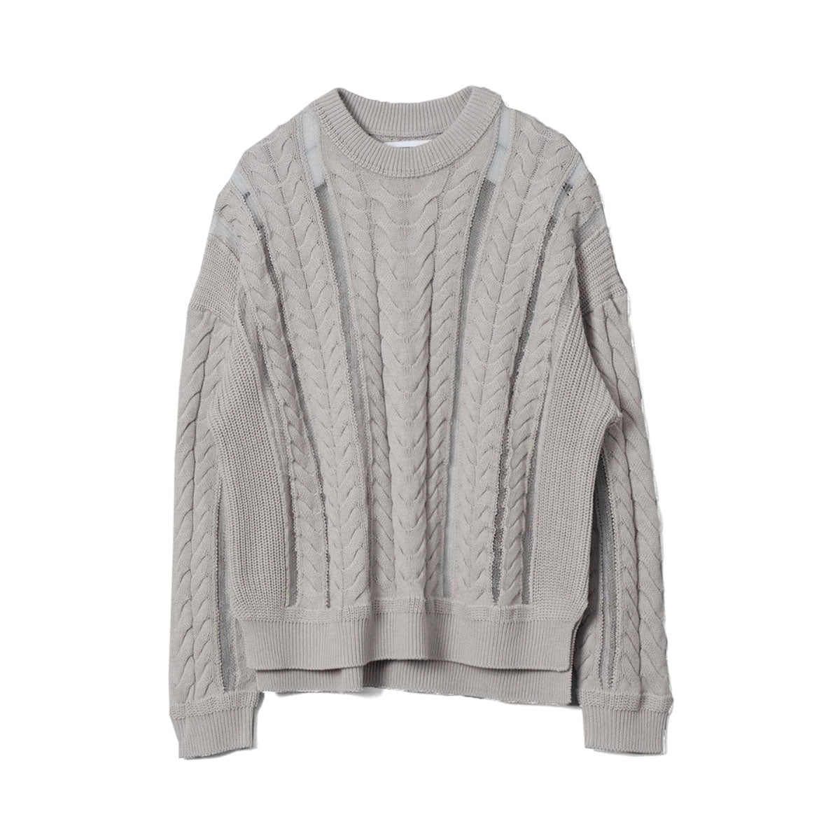MAISON SPECIAL]Cable Knitting Sheer Intarsia Prime-Over Crew Neck