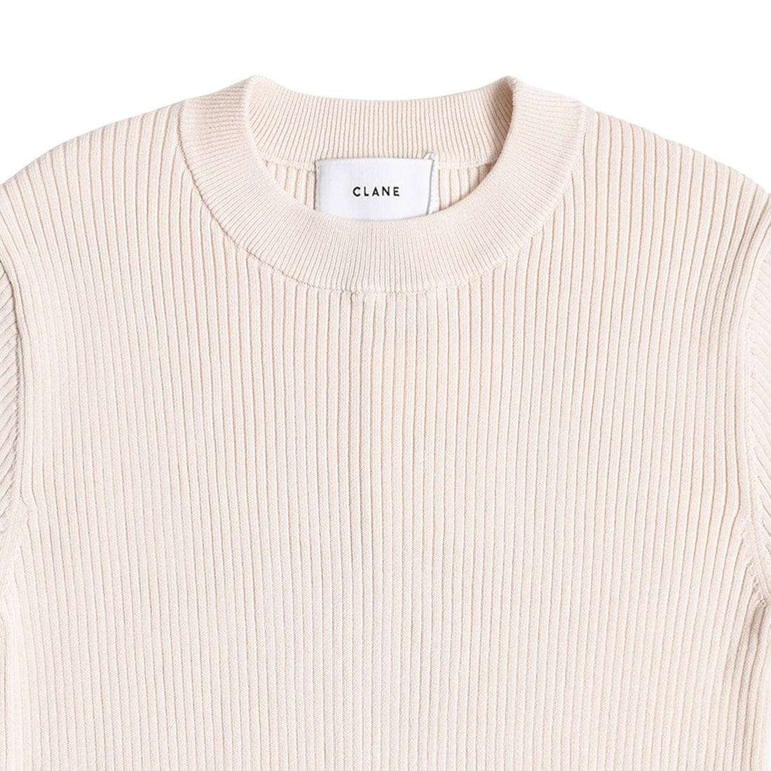 [CLANE]H/N HALF SLEEVE RIB KNIT TOPS/IVORY(16106-2142)