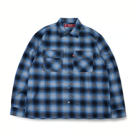 [HIDE AND SEEK]Wool Ombre Check L/S Shirt(24aw)/BLUE