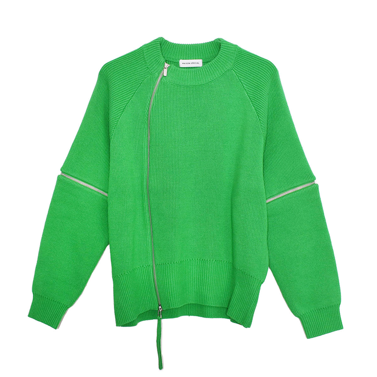 MAISON SPECIAL]Zip Fastener Docking Design Knit Wear/GREEN