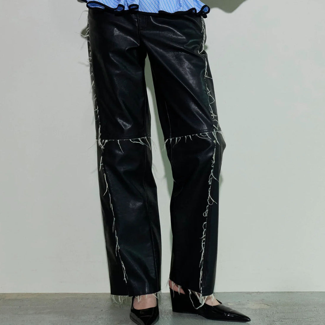 [MAISON SPECIAL]Vegan Leather Cut Off Pants/BLACK(21242465201)