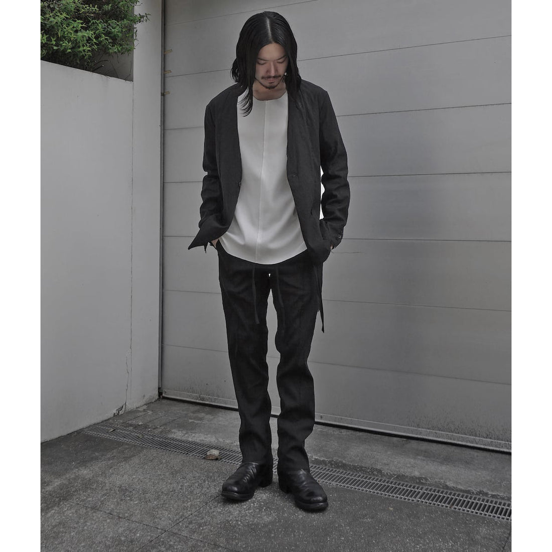 [ASKYY]STRETCH LINEN SLACKS/BLACK(391R8)