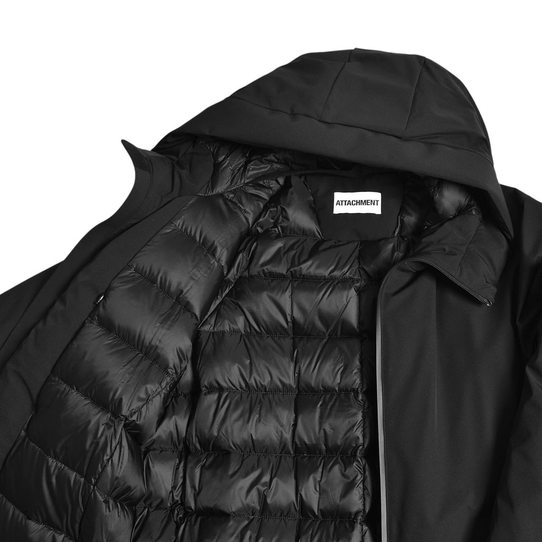 [ATTACHMENT]3LAYER LIGHT TAFFETA HOODED DOWN JACKET/BLACK(AB42-064)