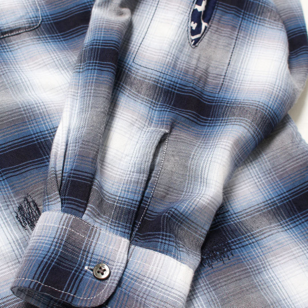 BOWWOW]RAYON CHECK SHIRTS REPAIRED/BLUE/WHITE(BW242-RCSR) – R&Co.