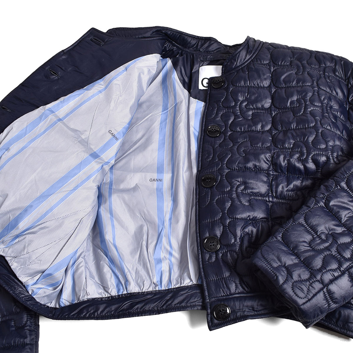 GANNI]Shiny Quilt Curved Sleeve Jacket/NAVY(F8381) – R&Co.