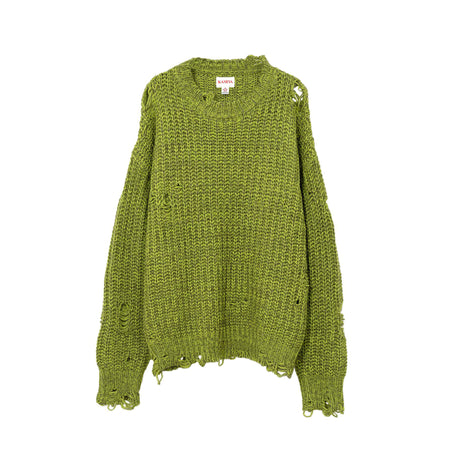 [KAMIYA]Distressed Knit Sweater/GREEN(G13PO054)