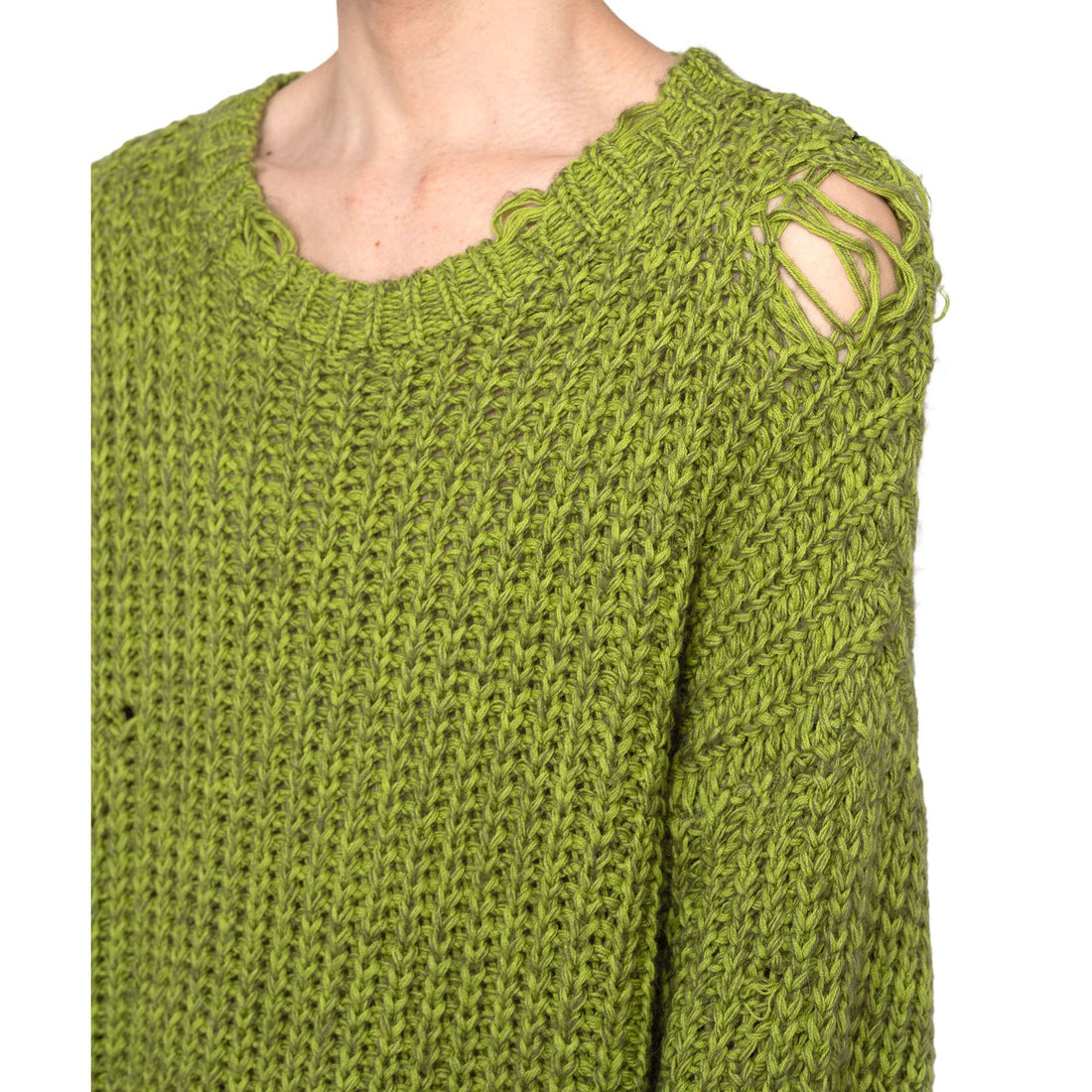 [KAMIYA]Distressed Knit Sweater/GREEN(G13PO054)