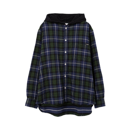 [KAMIYA]Hooded Check Shirt/BLACK(G13SH041)