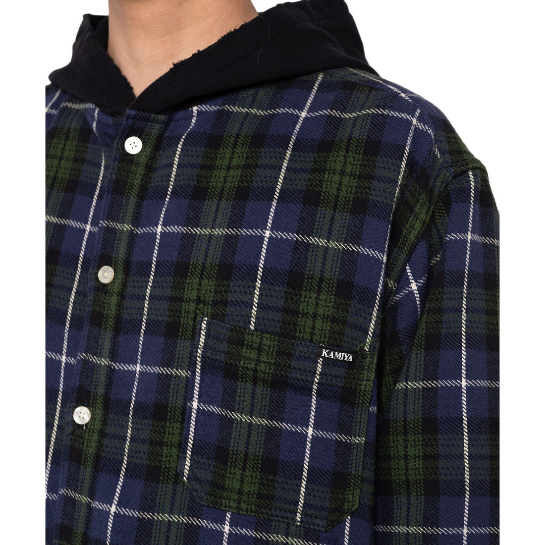 [KAMIYA]Hooded Check Shirt/BLACK(G13SH041)