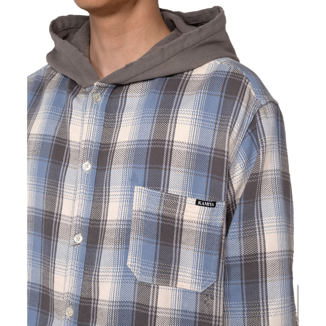 [KAMIYA]Hooded Check Shirt/BLUE(G13SH041)