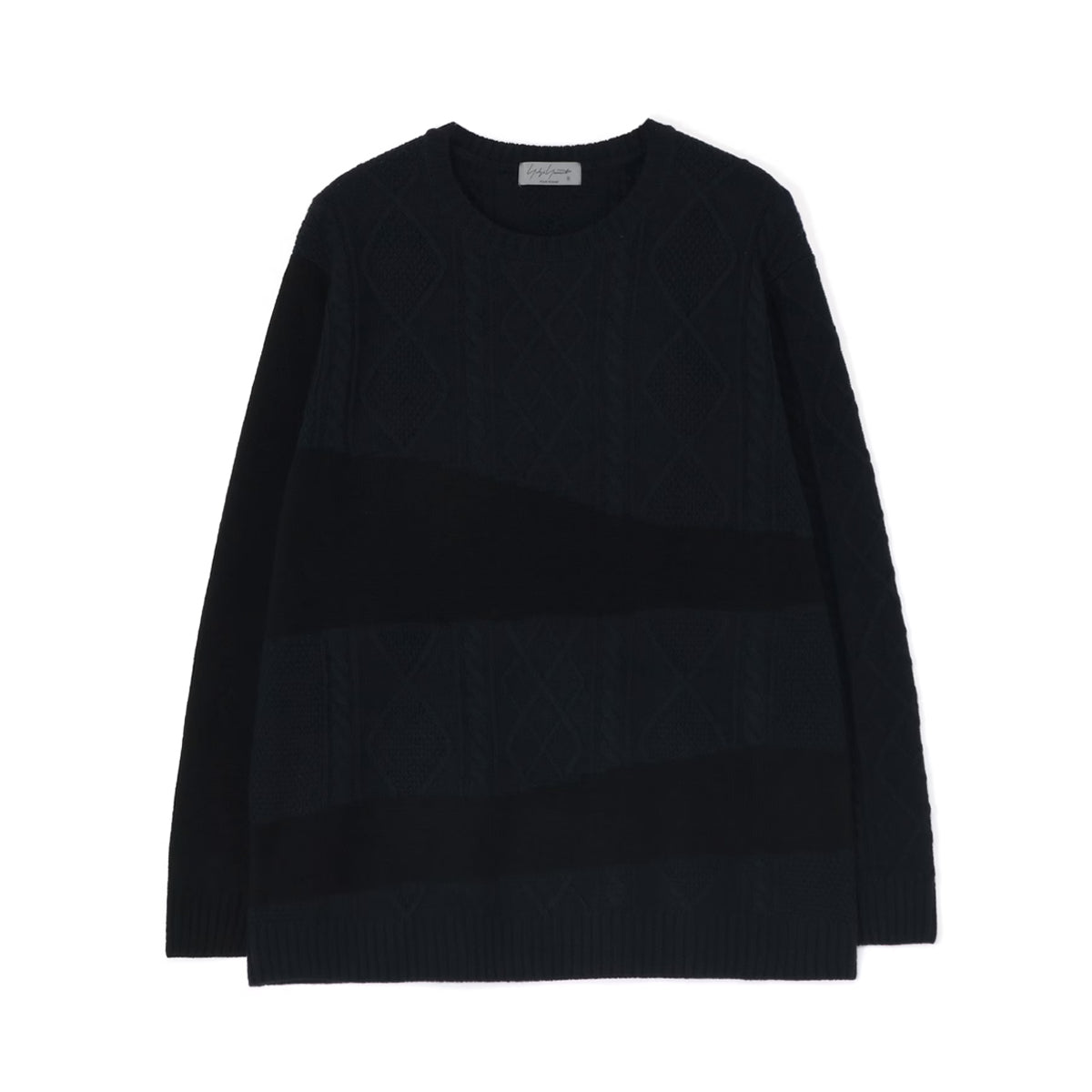 yohji yamamoto]7G ALAN KNIT X SOLID ROUND NECK WITH DESIGN 