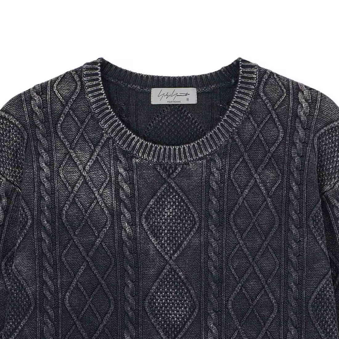 [yohji yamamoto]7G ALAN DISCHARGE ROUND NECK KNIT/BLACK(HO-K01-090)