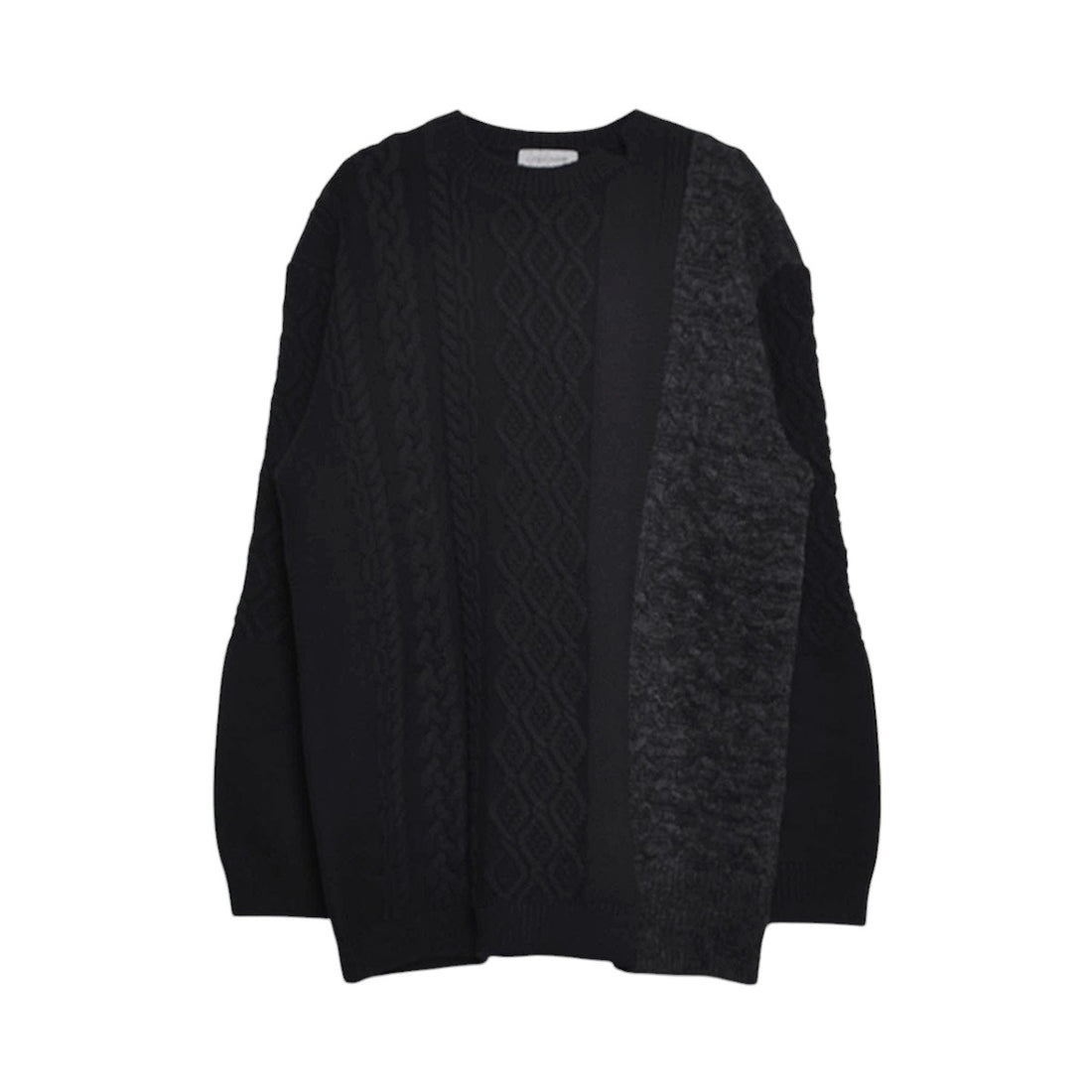 [yohji yamamoto]5G CROSS PATTERN SWITCHING ROUND NECK/BLACK(HO-K10-194)