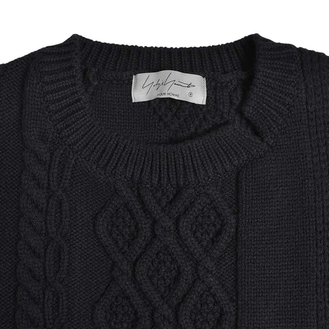 [yohji yamamoto]5G CROSS PATTERN SWITCHING ROUND NECK/BLACK(HO-K10-194)