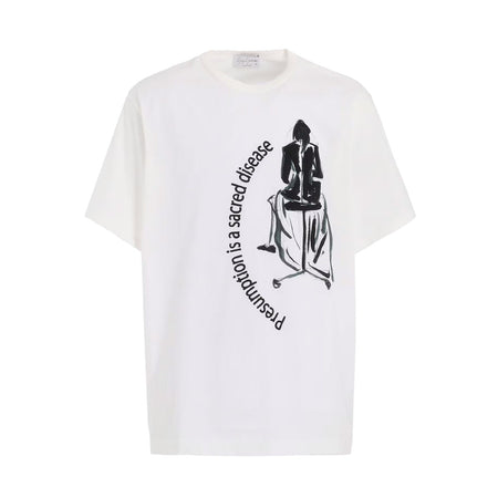 [yohji yamamoto]SINGLE JERSEY PRINT HALF SLEEVE B/WHITE(HP-T61-993)