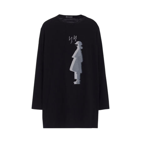 [yohji yamamoto]SINGLE JERSEY PRINT LONG SLEEVE B/BLACK(HP-T66-993)