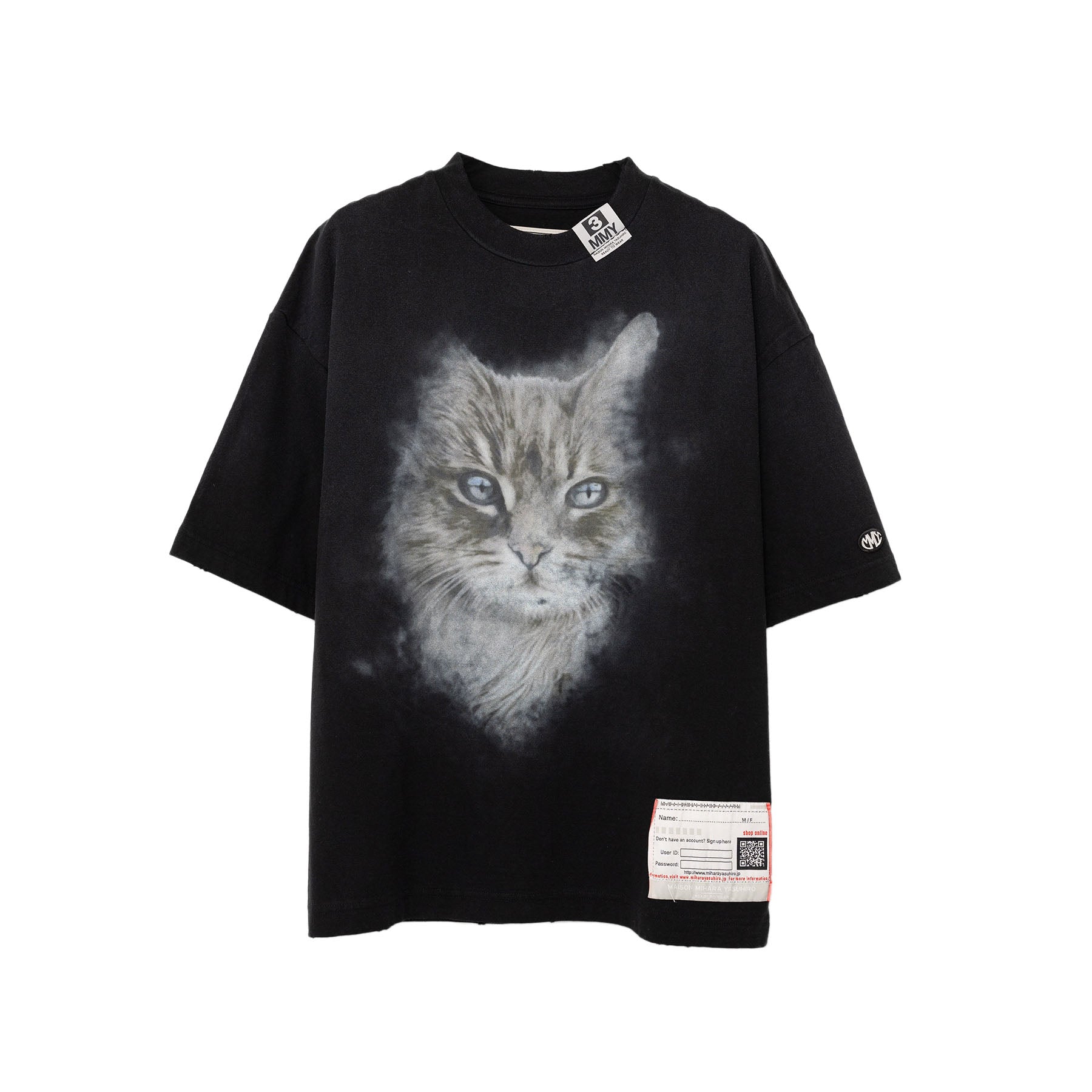 MAISON MIHARA YASUHIRO WOMENS]Cat Print Distressed T-shirt/BLACK 