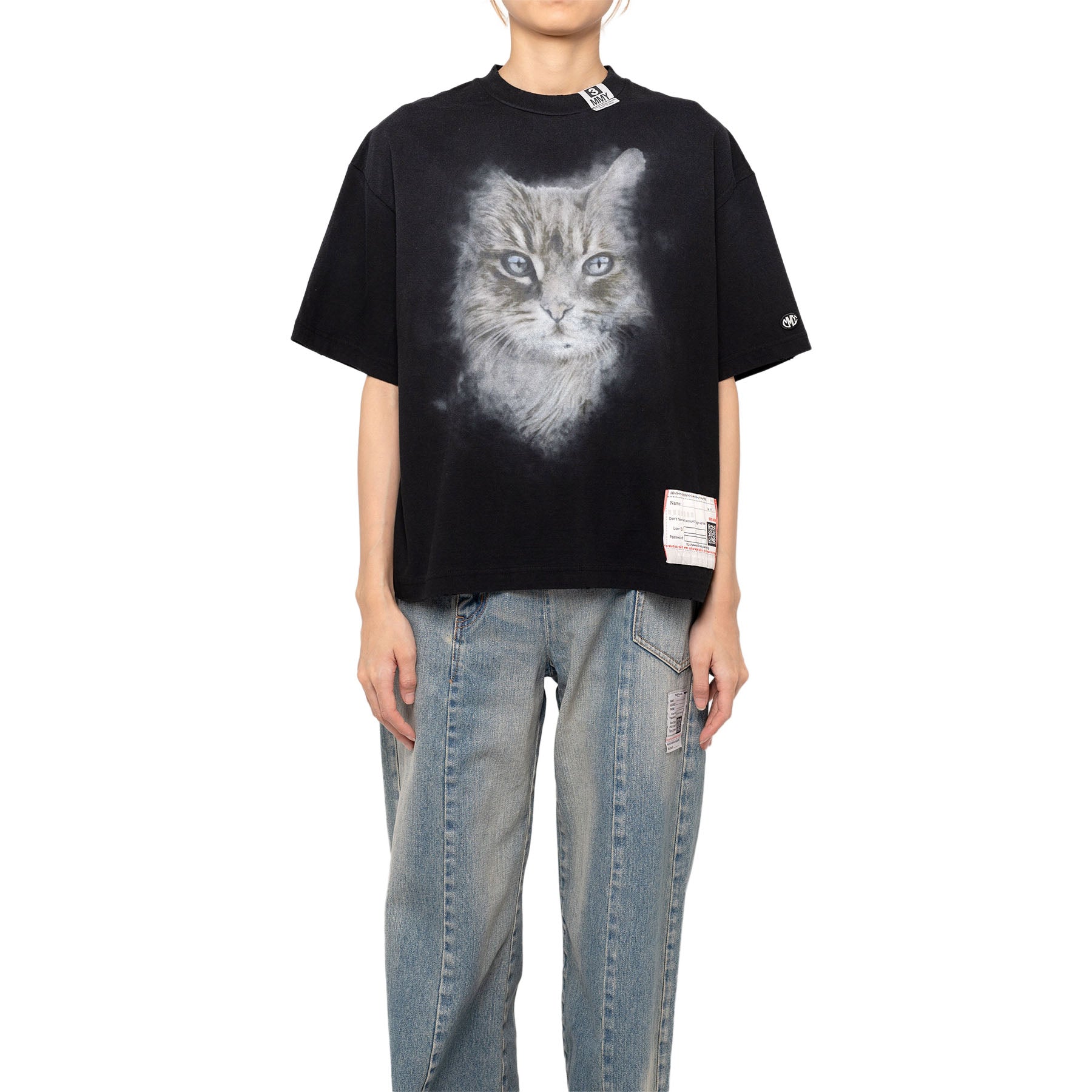 MAISON MIHARA YASUHIRO WOMENS]Cat Print Distressed T-shirt/BLACK 