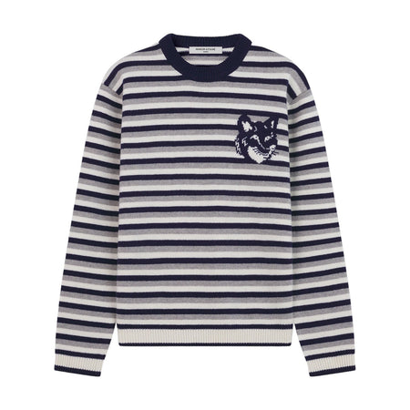 [MAISON KITSUNE]FOX HEAD INTARSIA STRIPED COMFORT JUMPER/STRIPE(NM00802KM0329)