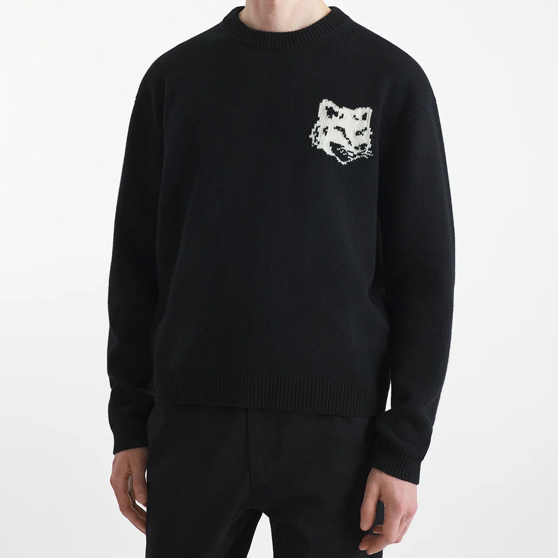 [MAISON KITSUNE]FOX HEAD INTARSIA STRIPED COMFORT JUMPER/BLACK(NM00808KM0329)