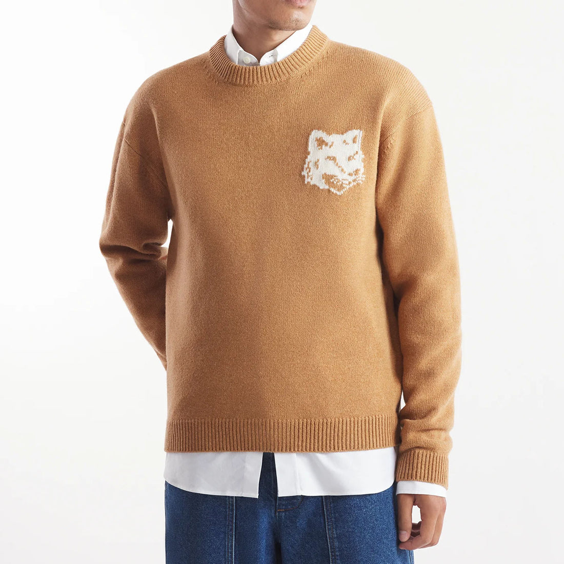 [MAISON KITSUNE]FOX HEAD INTARSIA STRIPED COMFORT JUMPER/BROWN(NM00808KM0329)