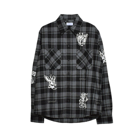 [Off-White]CHARACTER CHECK FLANN SHIRT/BLACK/WHITE(OMGF24-RTW0278)