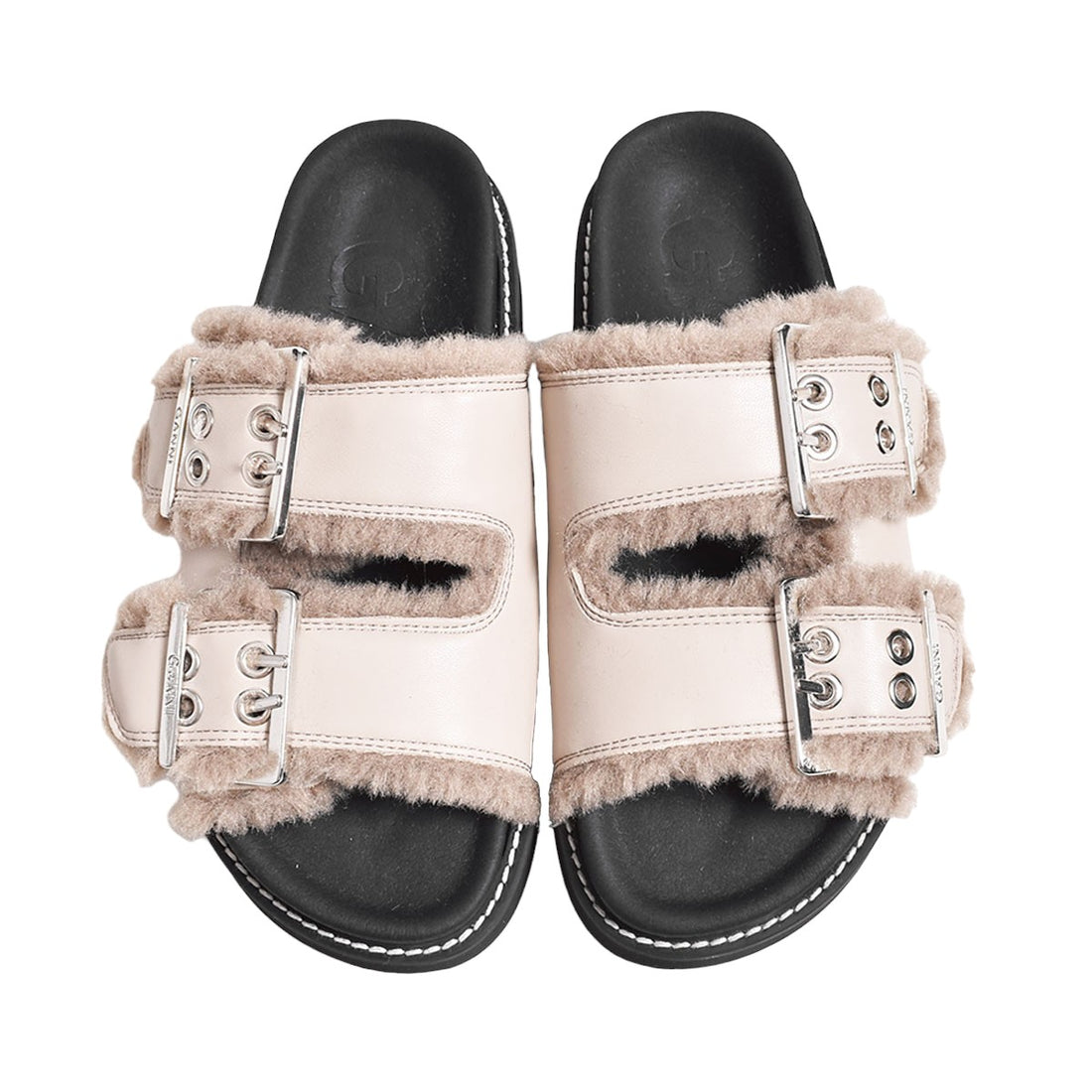 [GANNI]Feminine Buckle Flat Sandal Fur/GRAY(S2421)