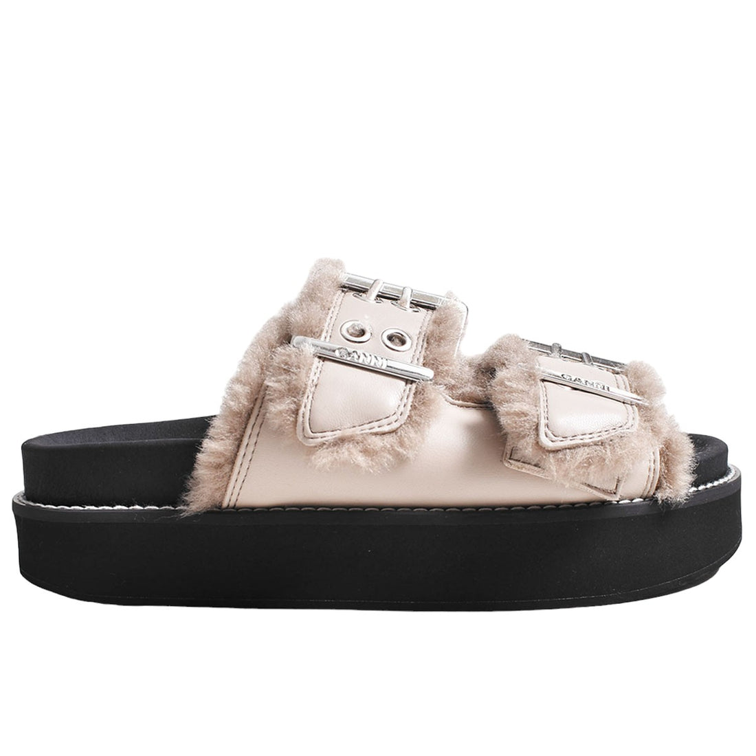 [GANNI]Feminine Buckle Flat Sandal Fur/GRAY(S2421)