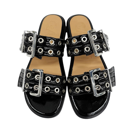 [GANNI]Feminine Buckle Two Strap Sandal Naplack/BLACK(S2664)