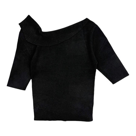 [SNIDEL]SustainaアシメリブニットPO/BLACK(SWNT252030)