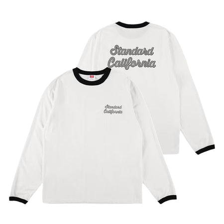 [STANDARD CALIFORNIA]SD US Cotton Script Logo Ringer Long Sleeve T/WHITE/BLACK(TSOLP090)