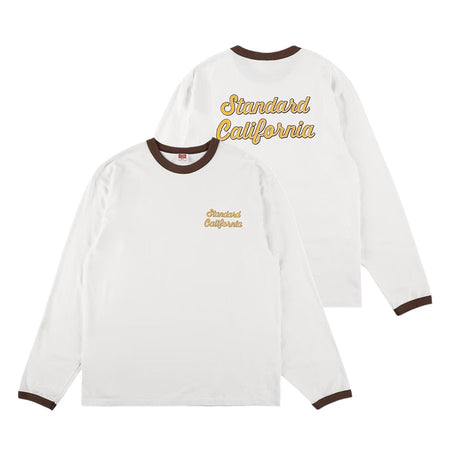 [STANDARD CALIFORNIA]SD US Cotton Script Logo Ringer Long Sleeve T/WHITE/BROWN(TSOLP090)
