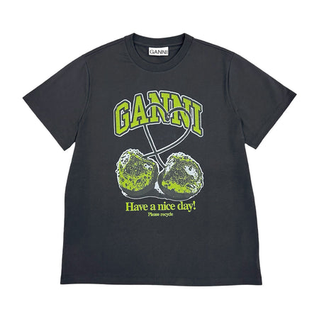 [GANNI]Basic Jersey green CHERRY Relaxed T-shirt/BLACK(T4292)