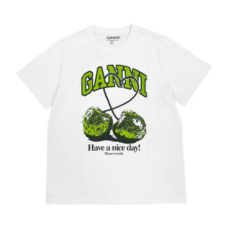 [GANNI]Basic Jersey green CHERRY Relaxed T-shirt/WHITE(T4291)