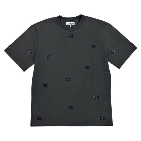 [GANNI]Heavy Cotton Rhinestone Drop Shoulder T-shirt/BLACK(T4177)