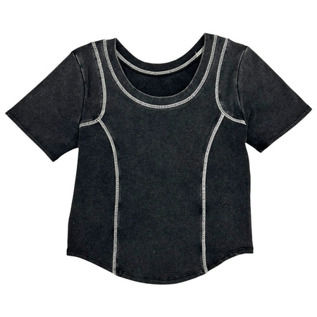 [MAISON SPECIAL]バイカラーステッチコンパクトTシャツ/CHACOAL GRAY(21251416008)