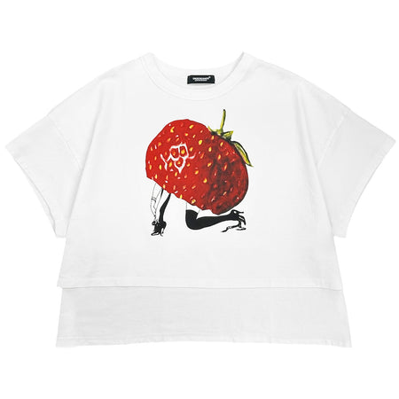 [UNDERCOVER]FRONT SHORT WIDE TEE STRAWBERRY/WHITE(UC1E1892-3)